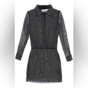 Self-Portrait Black Studded, Embellished Long Sleeve mini dress - size 6